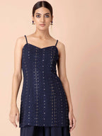 Indya Navy Blue Georgette Kurta | Grocsy