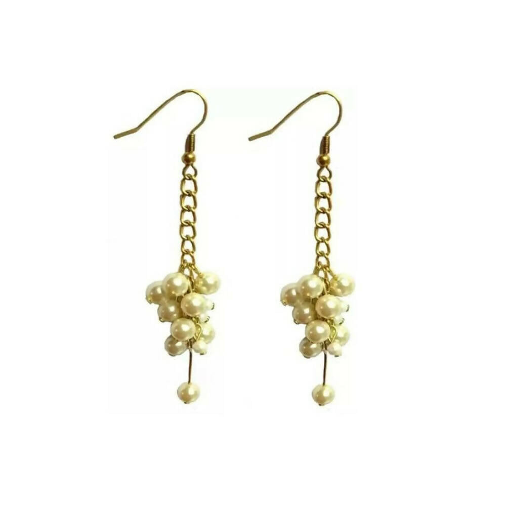 Tiaraa Off-White Pearl Alloy Hanging Fashion Earrings