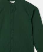 Manet Boys Mandarin Collar Full Sleeves Melange Shirt - Green | Grocsy
