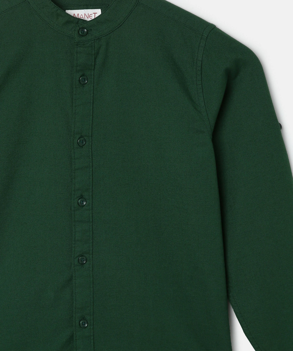 Manet Boys Mandarin Collar Full Sleeves Melange Shirt - Green | Grocsy