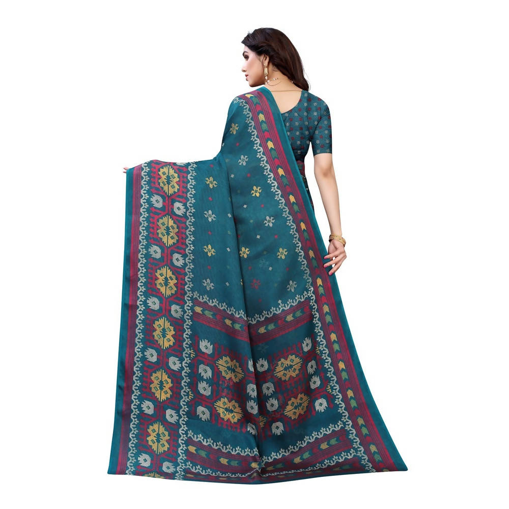 Vamika Printed Jute Silk Green Saree (Namita Green) | Grocsy