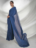 Teal Georgette Solid Texture Saree With Unstitched Blouse Piece - Rajal | Grocsy