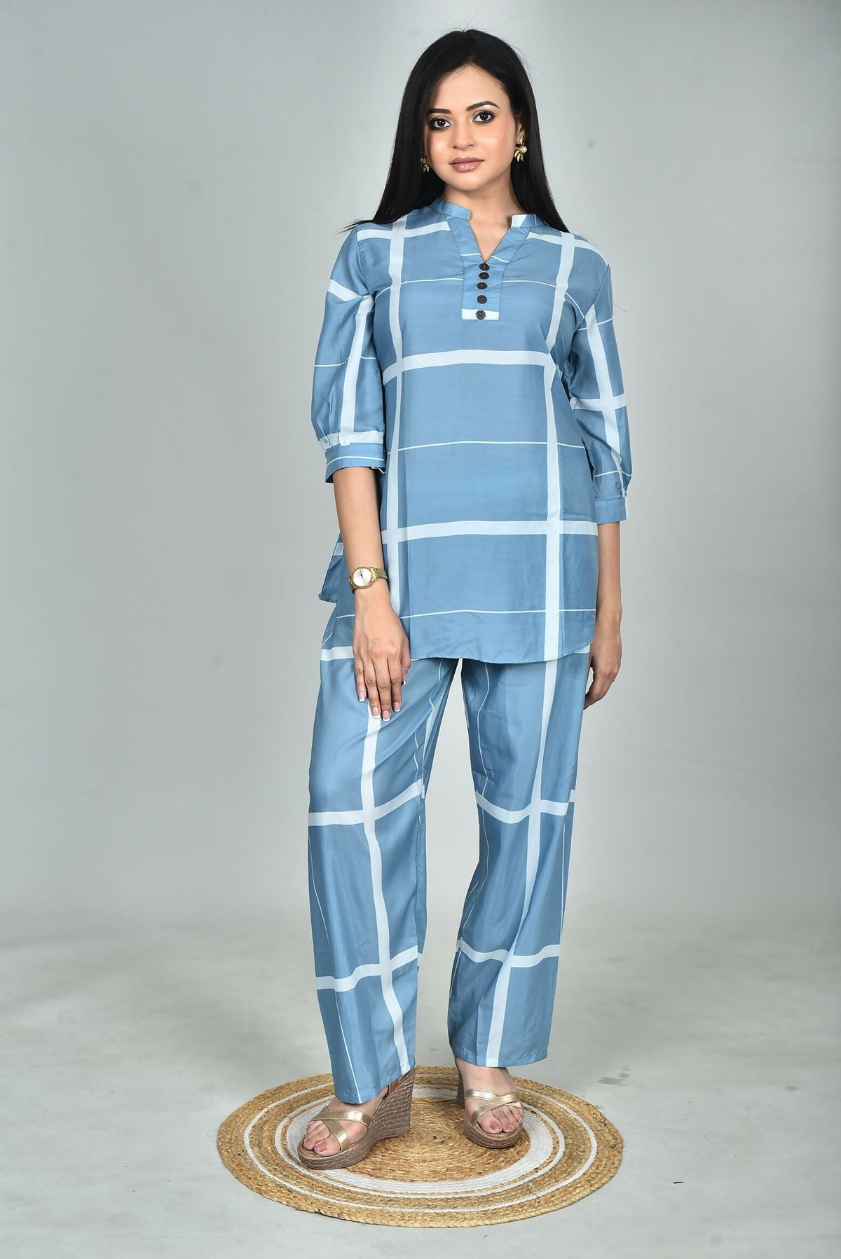 Morchari Digital Print Semi Muslin Co-Ord Set Top & Trouser-Multicolor | Grocsy