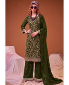 KC Mahendi Green Straight Suit For Women Georgette Fabric | Grocsy