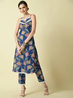 Myshka Women's Blue Straight Printed Kurta | Grocsy