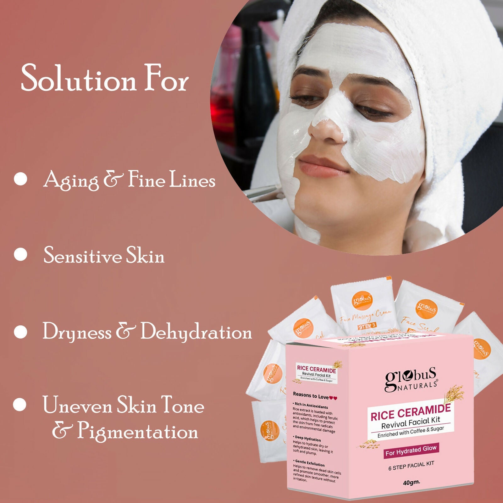 Globus Naturals Rice Ceramide 6 Step Facial Kit For Korean Glass Skin | Grocsy