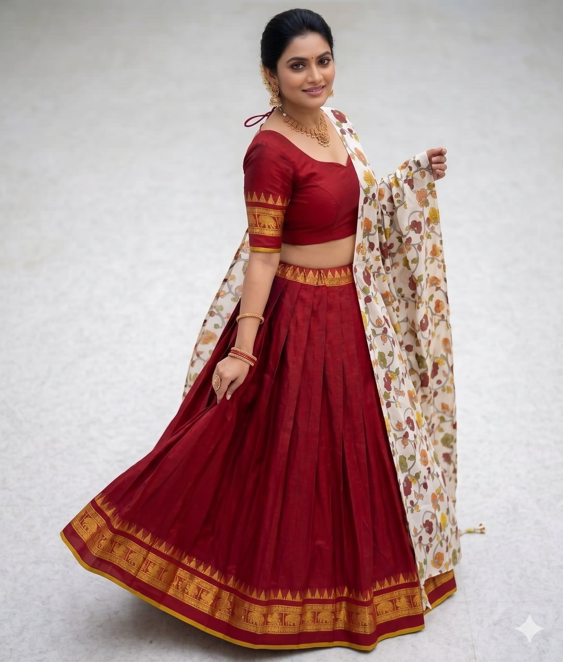 Teeya Creation Womens New Trendy Red Traditional Pleated Lehenga Choli Set with Floral Printed Dupatta and Contrast Zari Border Set | Grocsy