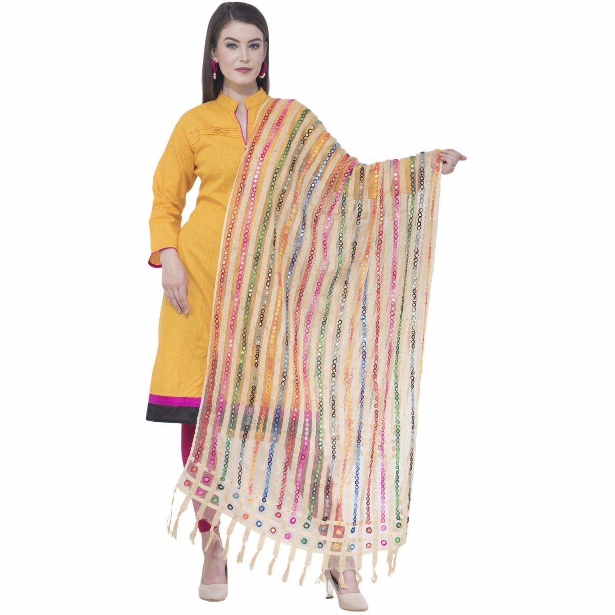 A R Silk White Color Multi Stripe Dupattas and Chunnis | Grocsy
