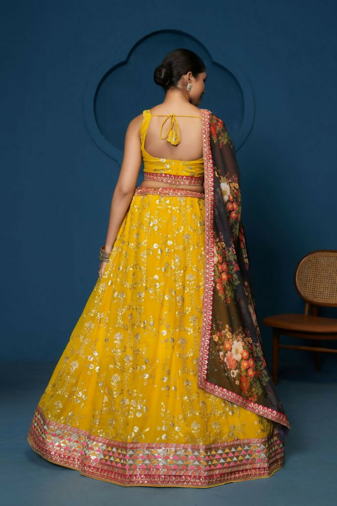 Yellow Floral Georgette Sequence Work Lehenga Choli - Jihu Culture | Grocsy