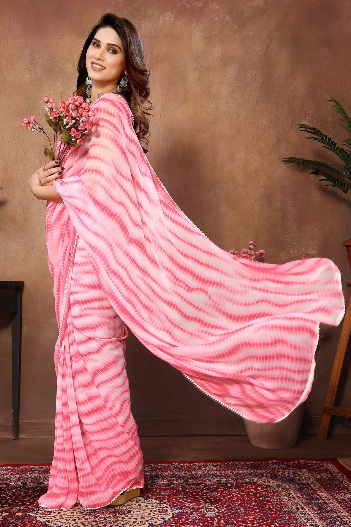 Partywear Designer Pink Georgette Fancy Saree - Satrangi | Grocsy