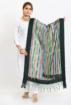 Mominos Fashion Moeza Women's Orgenza Multi Thread Mirror Work Bottle Green Dupatta | Grocsy