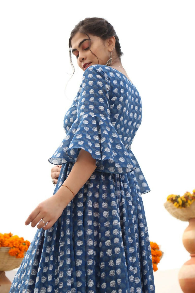 Jyoti Fashion Women's Blue Heavy Digital Printed Cotton Silk Anarkali Dress | Grocsy