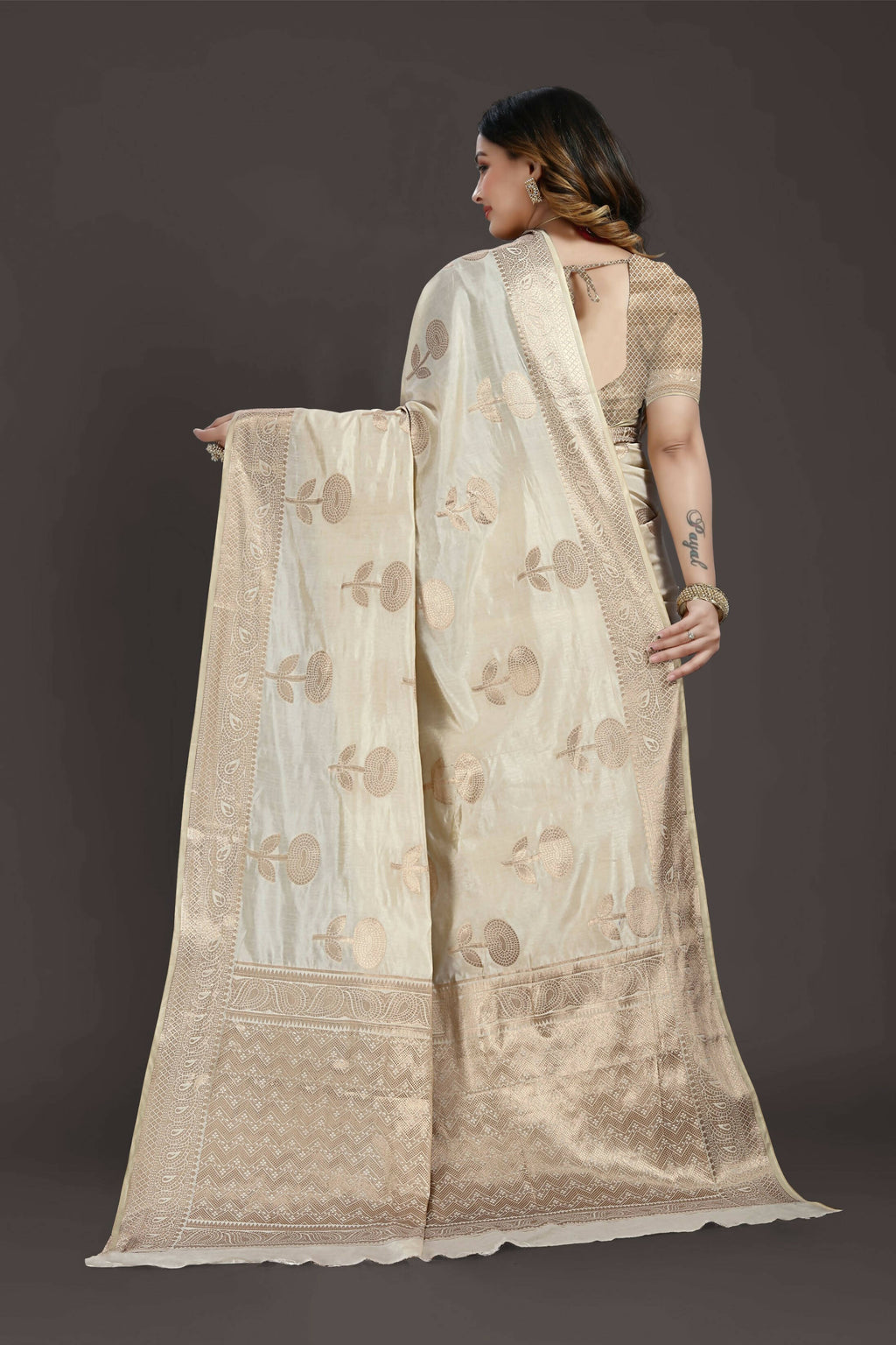 Off White Pure Raw Silk Zari Woven Saree with Unstitched Blouse Piece - Alisha | Grocsy