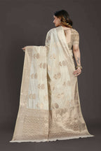 Off White Pure Raw Silk Zari Woven Saree with Unstitched Blouse Piece - Alisha | Grocsy