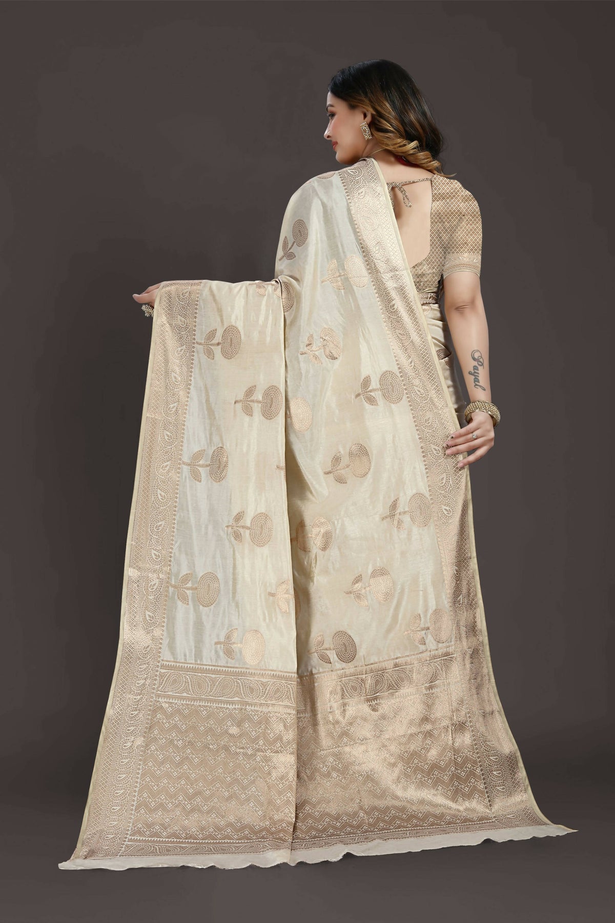 Off White Pure Raw Silk Zari Woven Saree with Unstitched Blouse Piece - Alisha | Grocsy