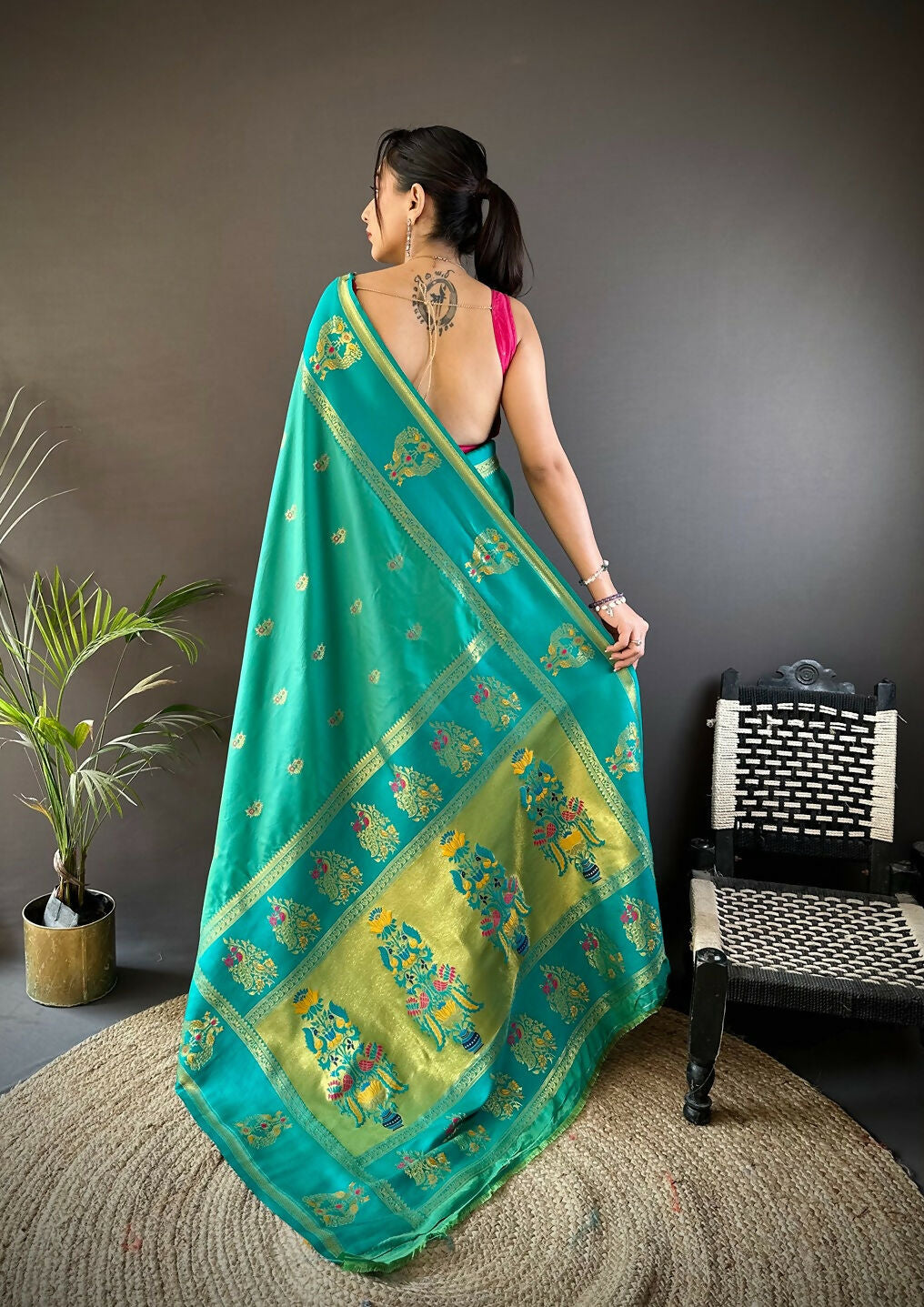 Joban Fashion Green Meenakari Weaving Paithani Sarees | Grocsy
