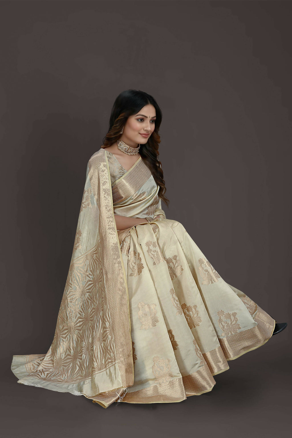 Off White Pure Raw Silk Zari Woven Saree with Unstitched Blouse Piece - Alisha | Grocsy