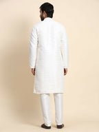 White Viscose Jacquard Woven Jacquard Designer Men's Rajwadi Kurta Set - Mahotsav | Grocsy
