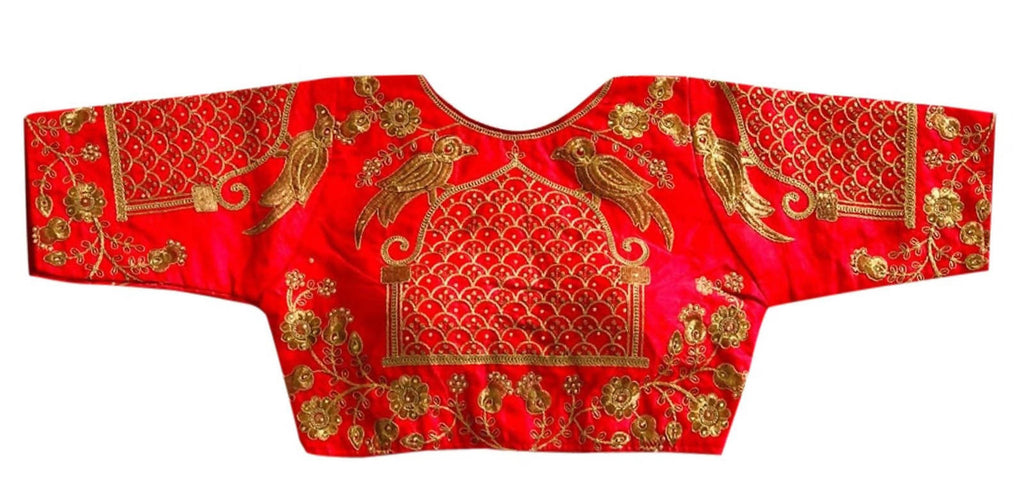 Vamika Beautiful Red Banglori Silk Embroidery Blouse | Grocsy