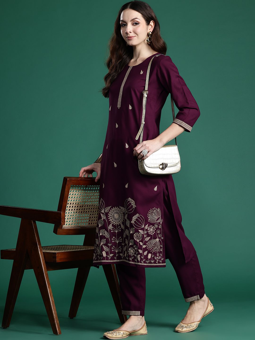 Indo Era Ethnic Motifs Embroidered Sequinned Kurta with Trousers | Grocsy