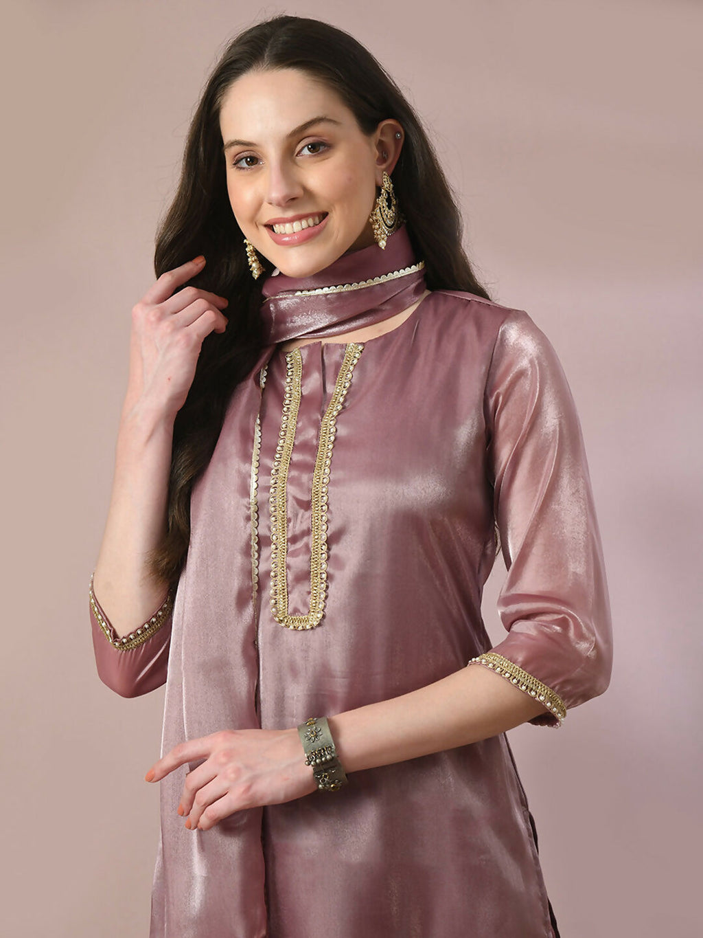 Myshka Women's Brown Solid Straight Party Kurta Set With Dupatta | Grocsy
