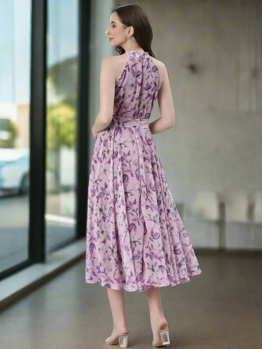 Souchii Lavender Floral Chiffon Dress -Souchii | Grocsy