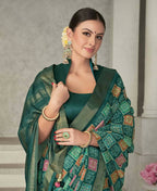 Green Rangkat Tussar Silk Woven Design Saree with Unstitched Blouse - Mohmanthan Eshani | Grocsy