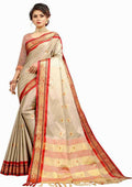 DEIANA'S Beautiful Designer Golden zari Soft Lichi Silk Saree - Cream | Grocsy