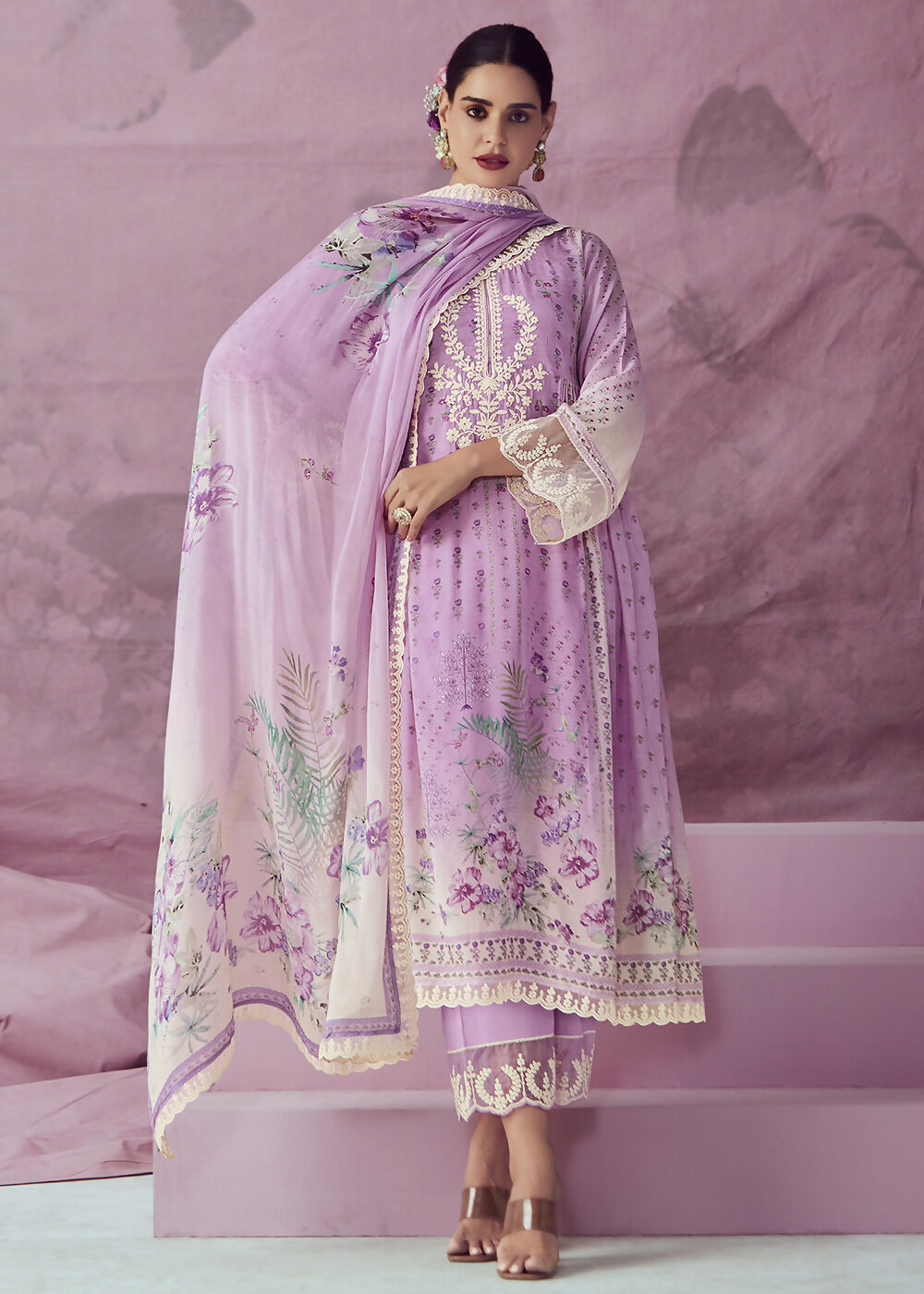 Lilac Pink Muslin Cotton Printed Trendy Salwar Kurta Set - Emponline | Grocsy