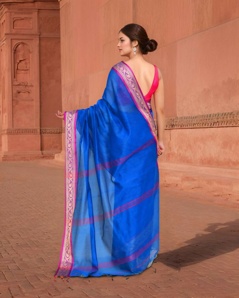 Joban Fashion Women Blue & Pink Trendy Cotton Saree | Grocsy