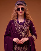KC Purple Straight Suit For Women Georgette Fabric | Grocsy