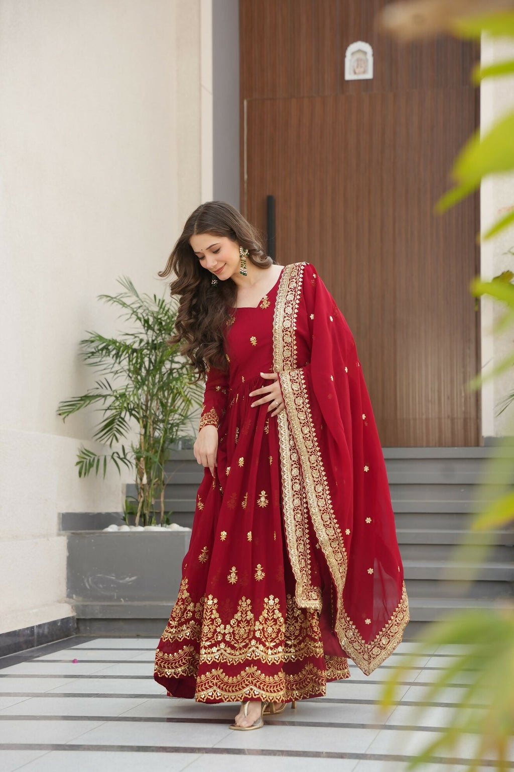Joban Fashion Maroon Georgette Sequence Embroidery Work Kurta Set | Grocsy