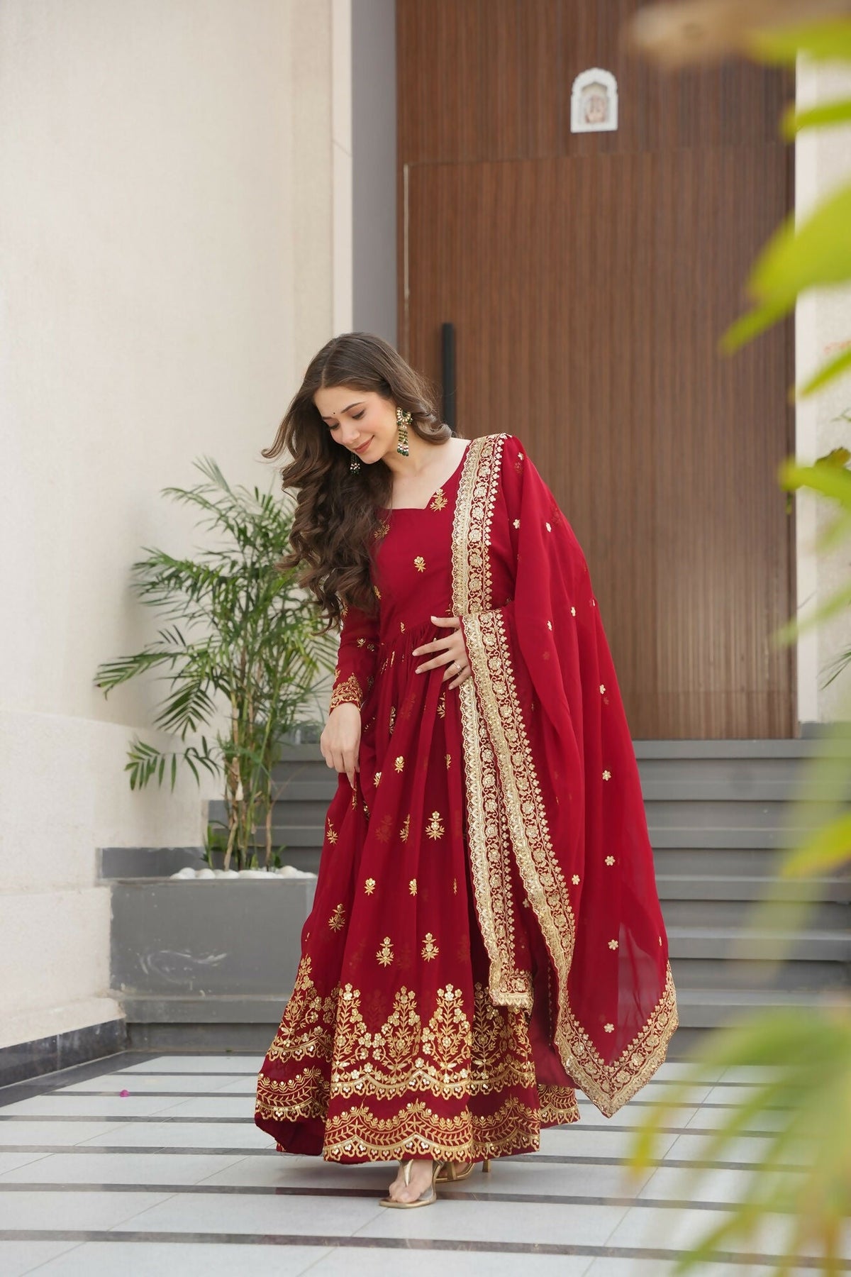 Joban Fashion Maroon Georgette Sequence Embroidery Work Kurta Set | Grocsy