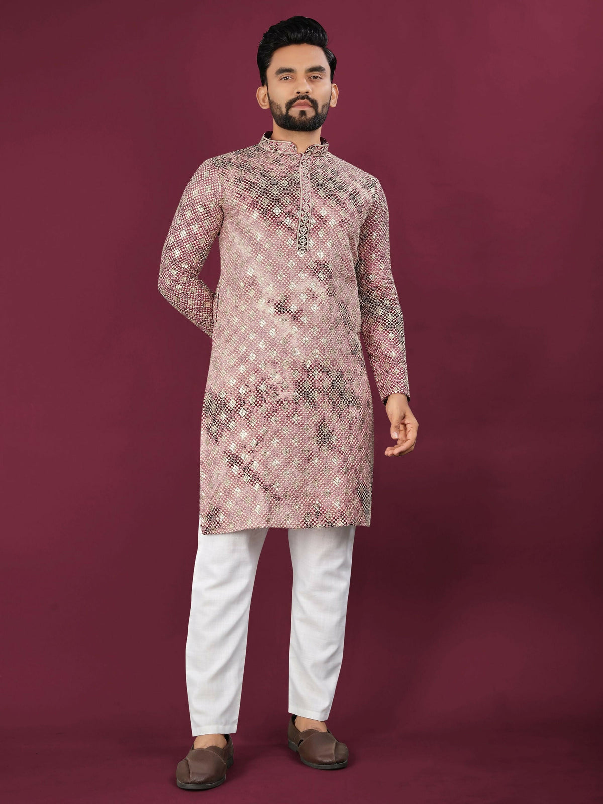 Anaita Pink Chikankari Work Viscose Rayon Straight Kurta | Grocsy