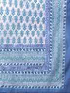 Yufta Women White & Blue Ethnic Hand Block Print Pure Cotton Kurta with Trouser & Dupatta | Grocsy