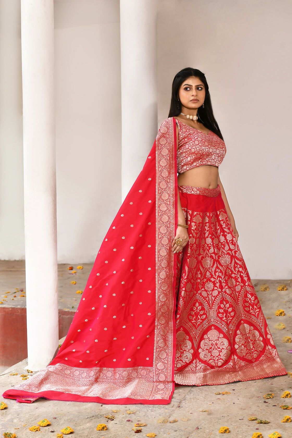 Joban Fashion Fuchsia Soft Pure Handloom Banarasi Silk Lehenga | Grocsy