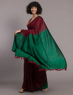Suta Maroon Green Colourblocked Cotton Blend Saree | Grocsy