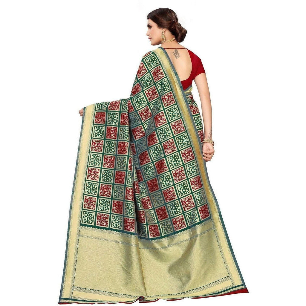 Vamika Banarasi Jaquard Rama Green Weaving Saree (Banarasi 23) | Grocsy