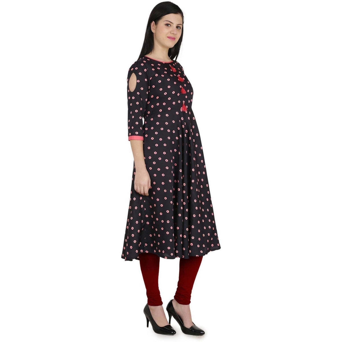 Kanoor Garment Women's Black A Line Round Neck Kurti | Grocsy