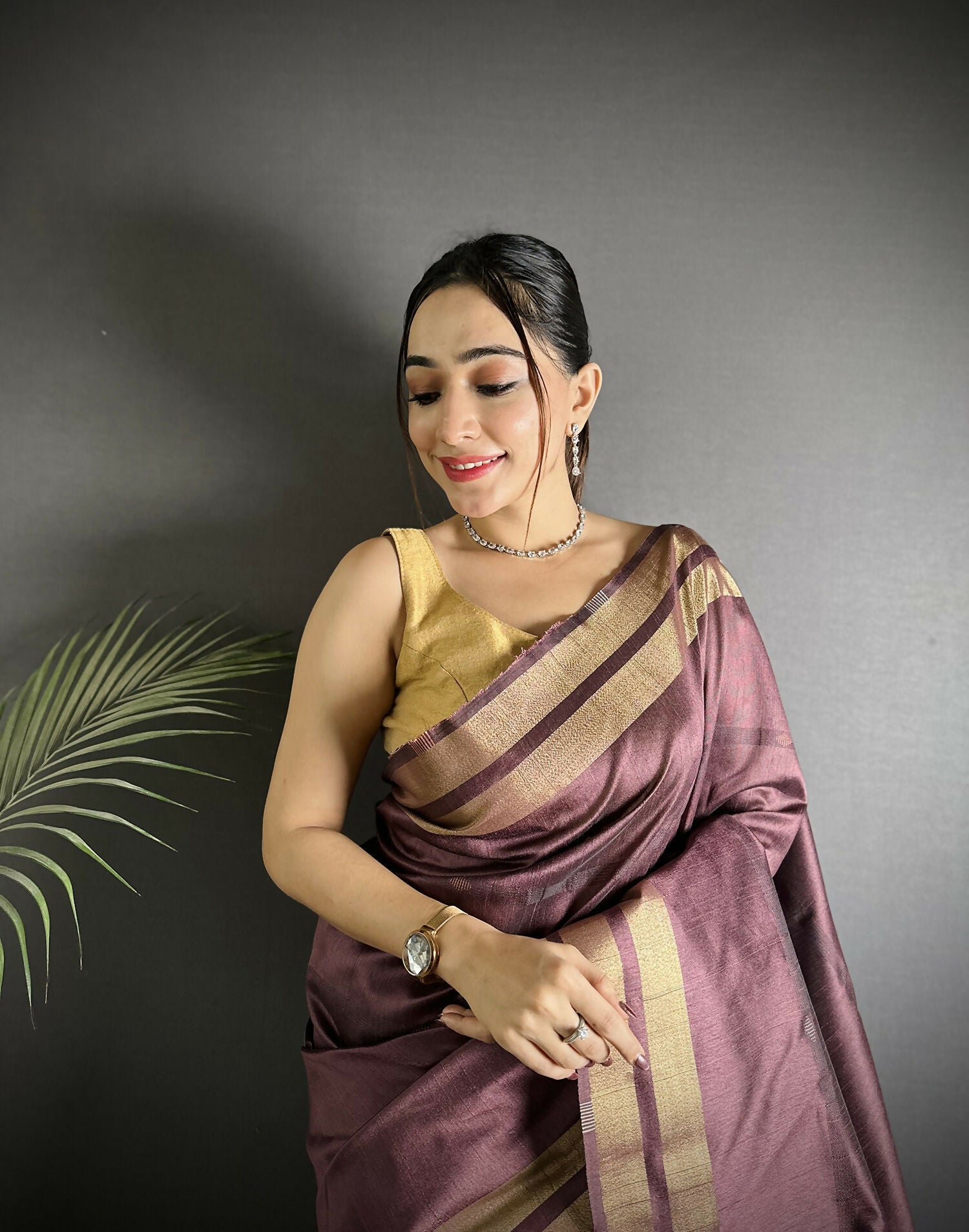 Joban Fashion Wine Woven Pattern Raw Silk Kanjivaram Silk Saree | Grocsy
