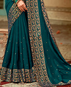 Blue Vichitra Stone Work Saree With Unstitched Blouse Piece - Rosy | Grocsy