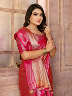 Anaita Pink Tissue Silk With Zari Weaving Saree With Blouse | Grocsy