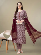 Jyoti Fashion Women's Maroon Rayon Embroidery & Sequence work Kurta with Trouser & Dupatta | Grocsy