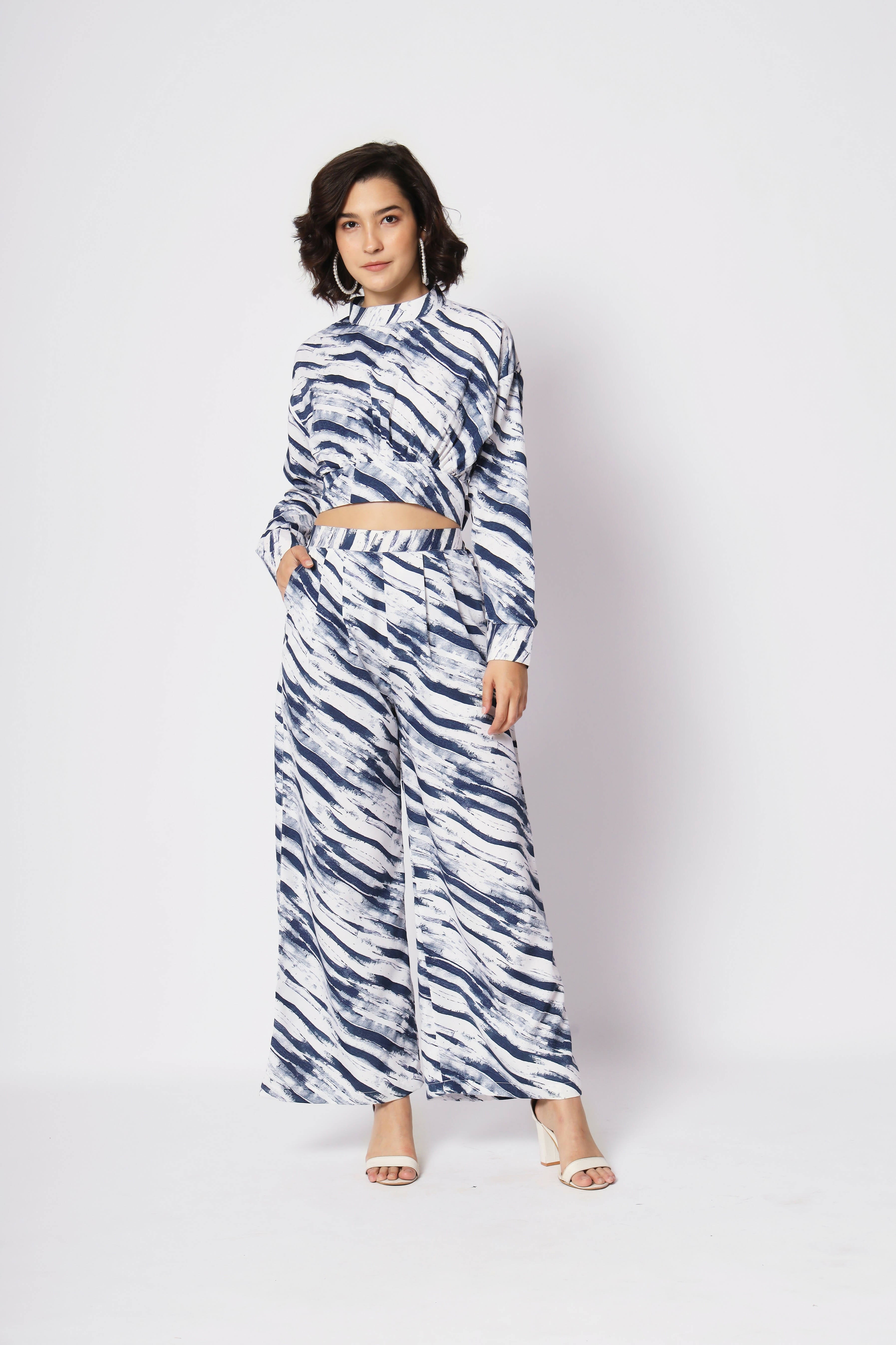 Blue Crepe Digital Printed Top With Matching Trouser - Shivani | Grocsy