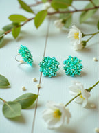 Inhanns Rangmani Crystal Duo – Adjustable Ring + Statement Earrings Set - Sea Green | Grocsy