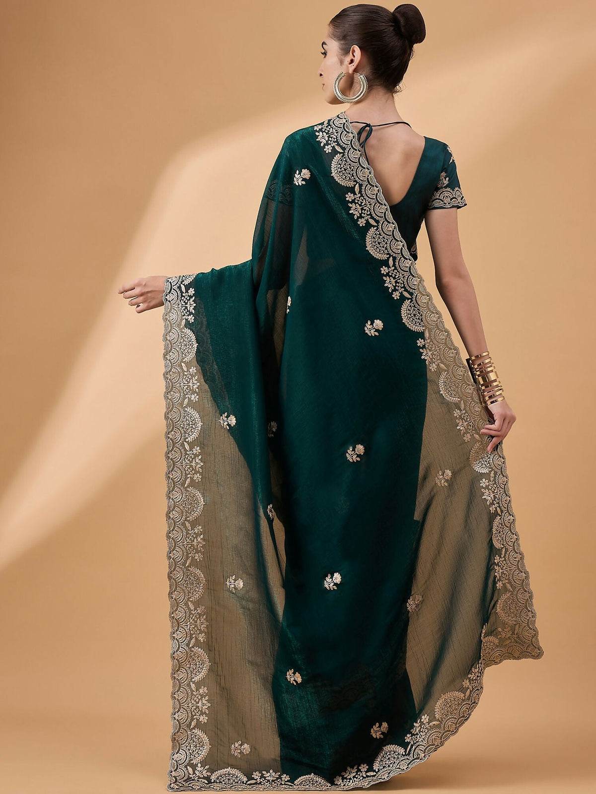 Teal Silk Embroidered Saree with Unstitched Blouse Piece - Satya | Grocsy