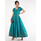 Cheera Women's Hand Block Print Ghagra Style Anarkali Kurta (CH039K) | Grocsy