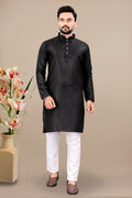 Neera Trendz Black Cotton Blend Lining Work Men's Kurta With Pyjama | Grocsy