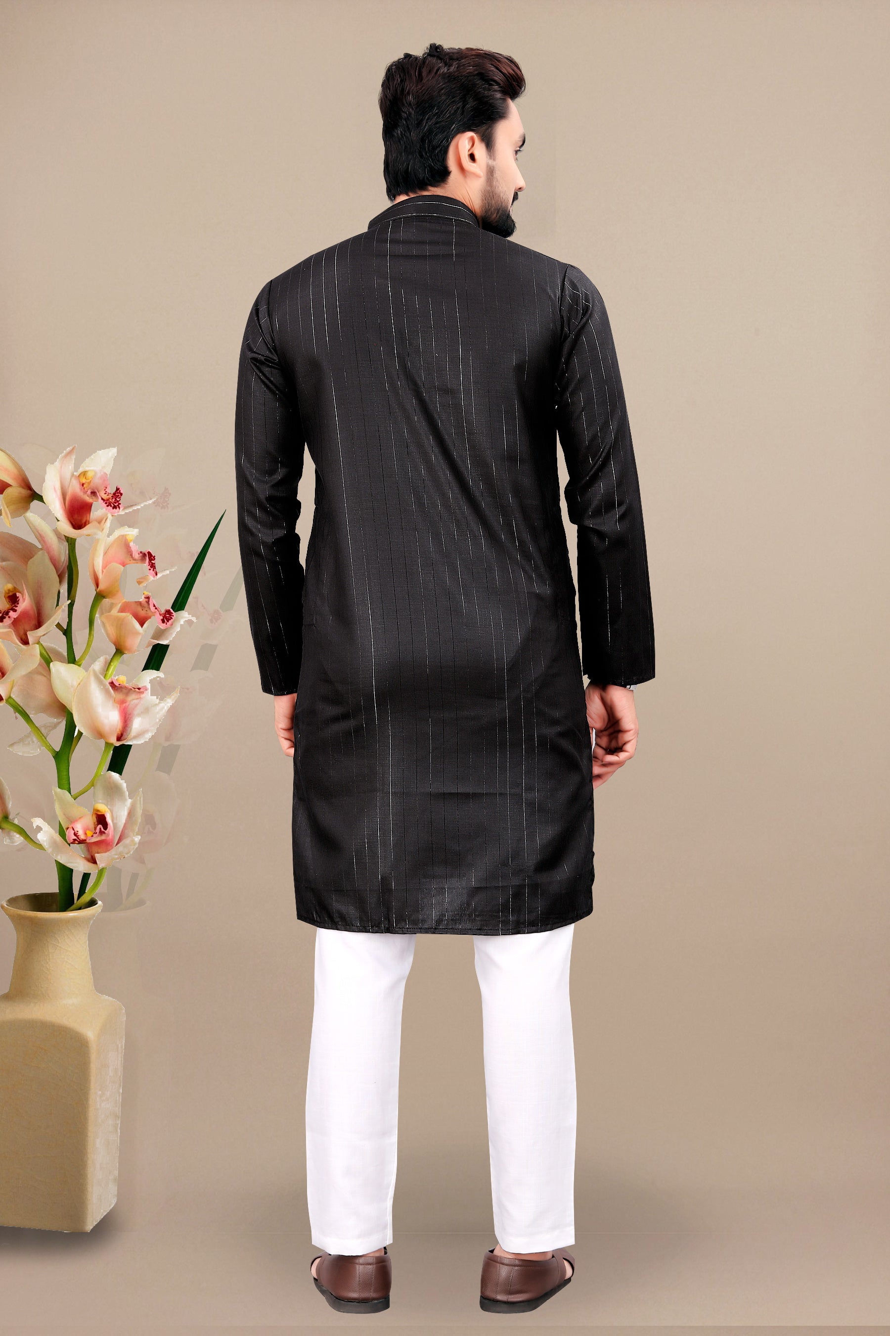 Neera Trendz Black Cotton Blend Lining Work Men's Kurta With Pyjama | Grocsy
