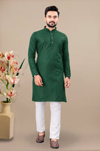 Neera Trendz Green Cotton Blend Lining Work Men's Kurta With Pyjama | Grocsy